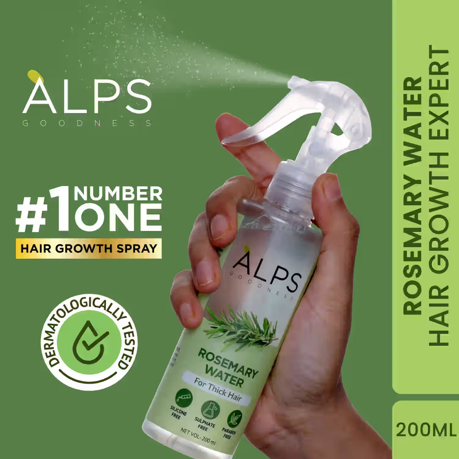 Alps Goodness Rosemary Hair Growth Spray (200ml) | Reduces Hair Fall, Promotes Regrowth, Adds Shine & Controls Dandruff