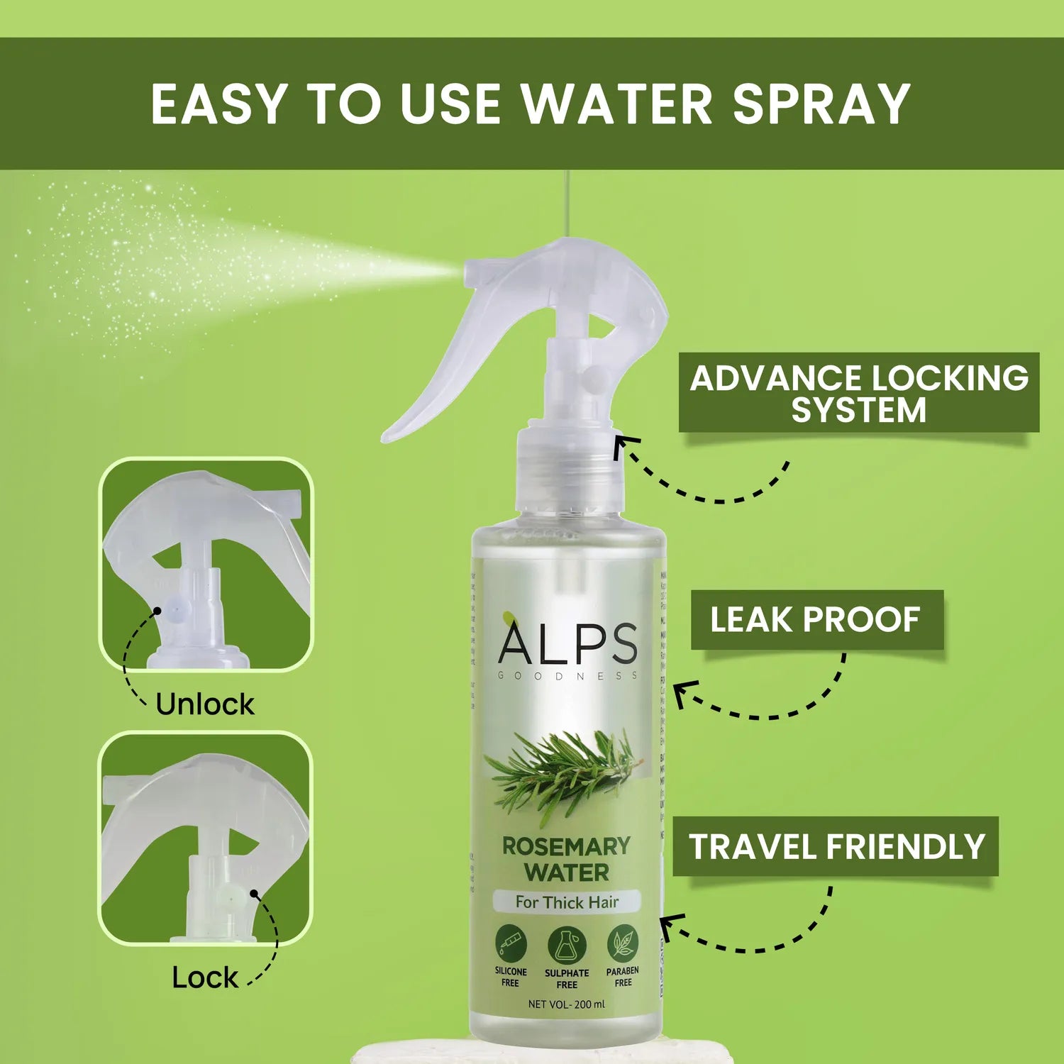 Alps Goodness Rosemary Hair Growth Spray (200ml) | Reduces Hair Fall, Promotes Regrowth, Adds Shine & Controls Dandruff